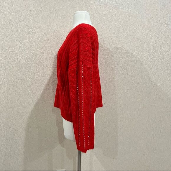 Adyson Parker Red Cable Knit Sequin Striped NWT Sweater Size Medium - Picture 8 of 13